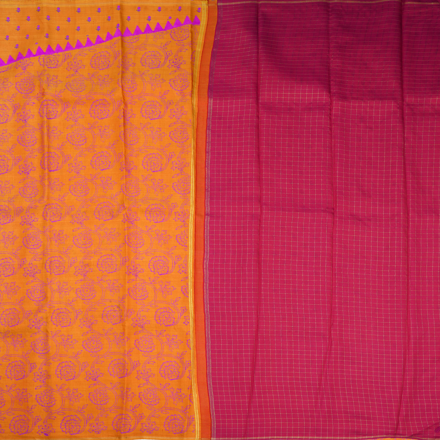 Orange Dual Tone Printed Kanchi Silk Saree with Floral Design