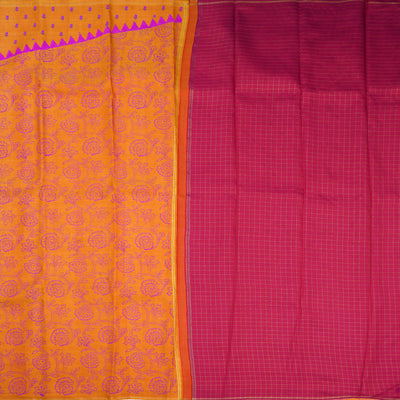 Orange Dual Tone Printed Kanchi Silk Saree with Floral Design