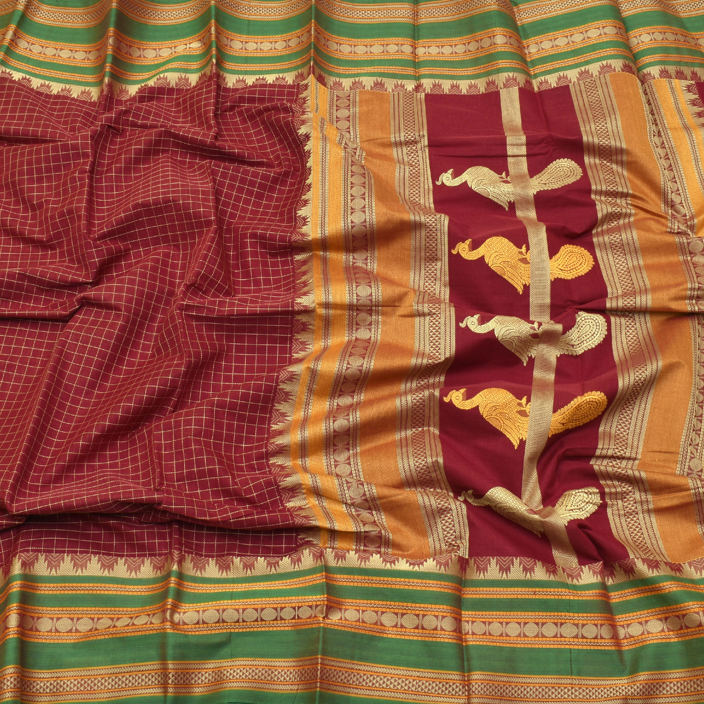 red-checks-kanchi-cotton-saree-1