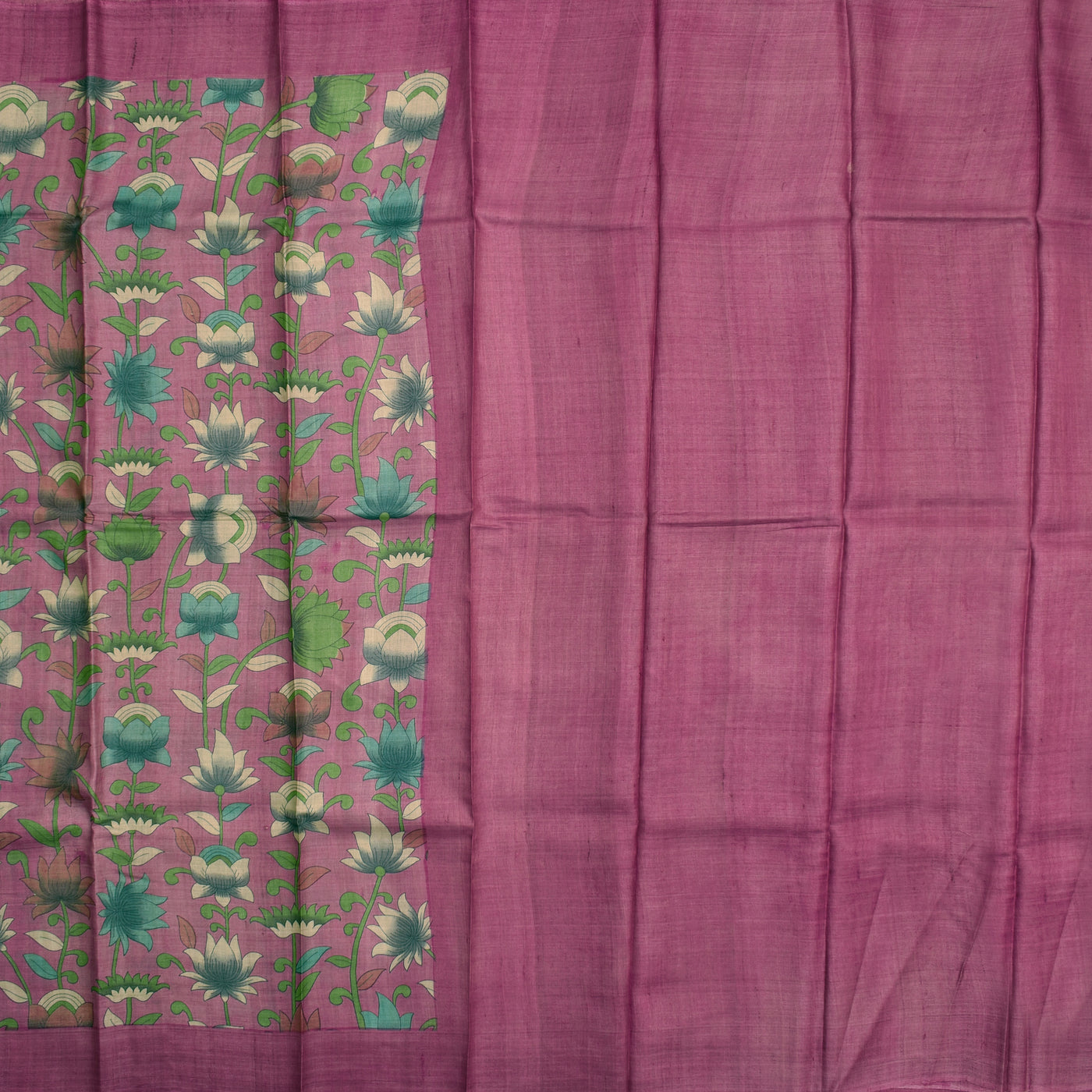Onion Pink Tussar Silk Saree with Lotus Printed Design