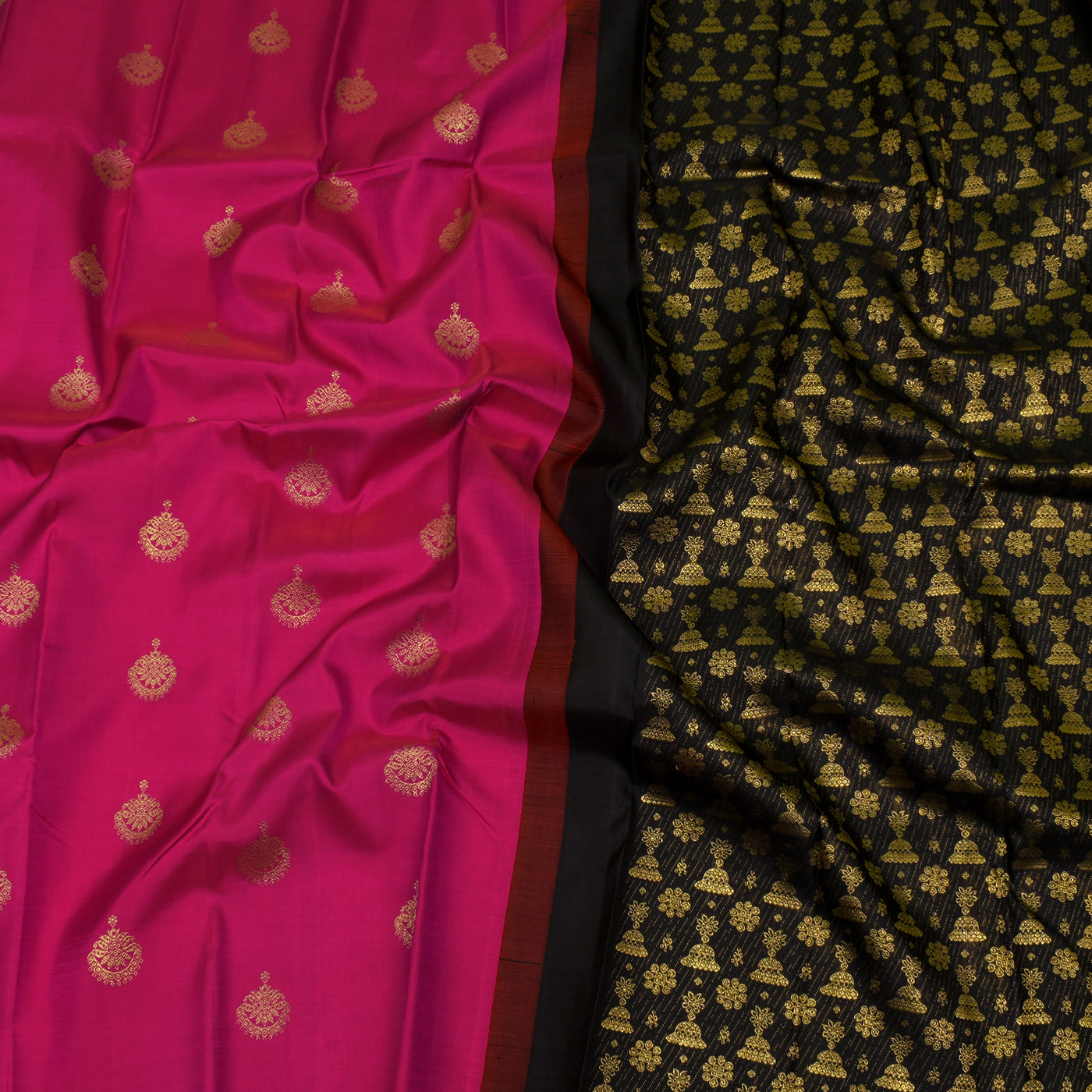 rani-pink-kanchi-silk-saree-with-black-pallu-and-blouse