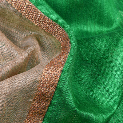 half-white-tussar-jute-and-green-cotton-banarasi-half-and-half-saree-with-cotton-banarasi-silk-blouse