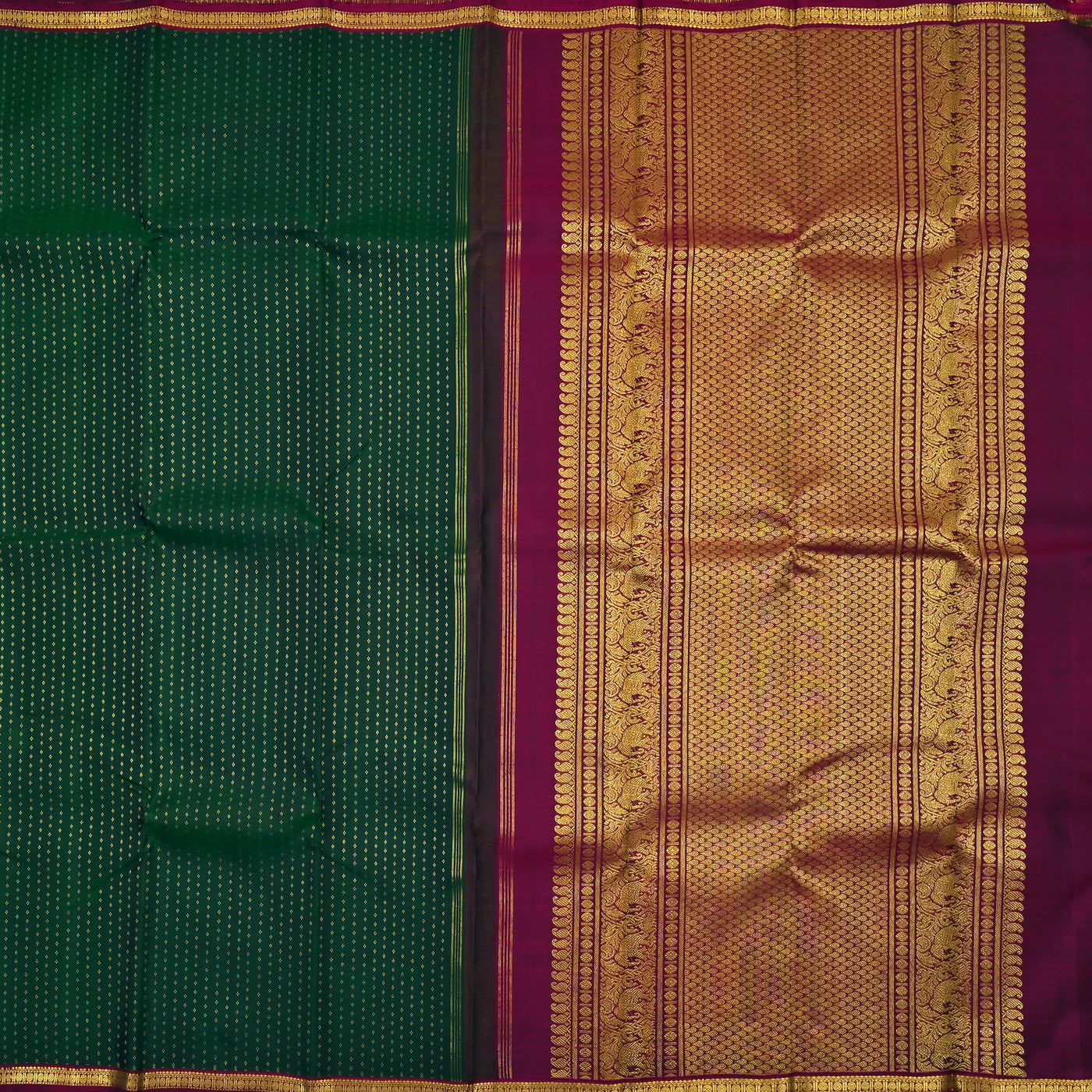 Dark Green Kanchipuram Silk Saree with Kuligai Butta Design