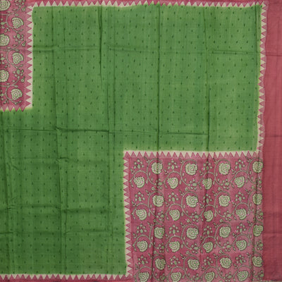 Apple Green Tussar Silk Saree with Small Mango Butta Design