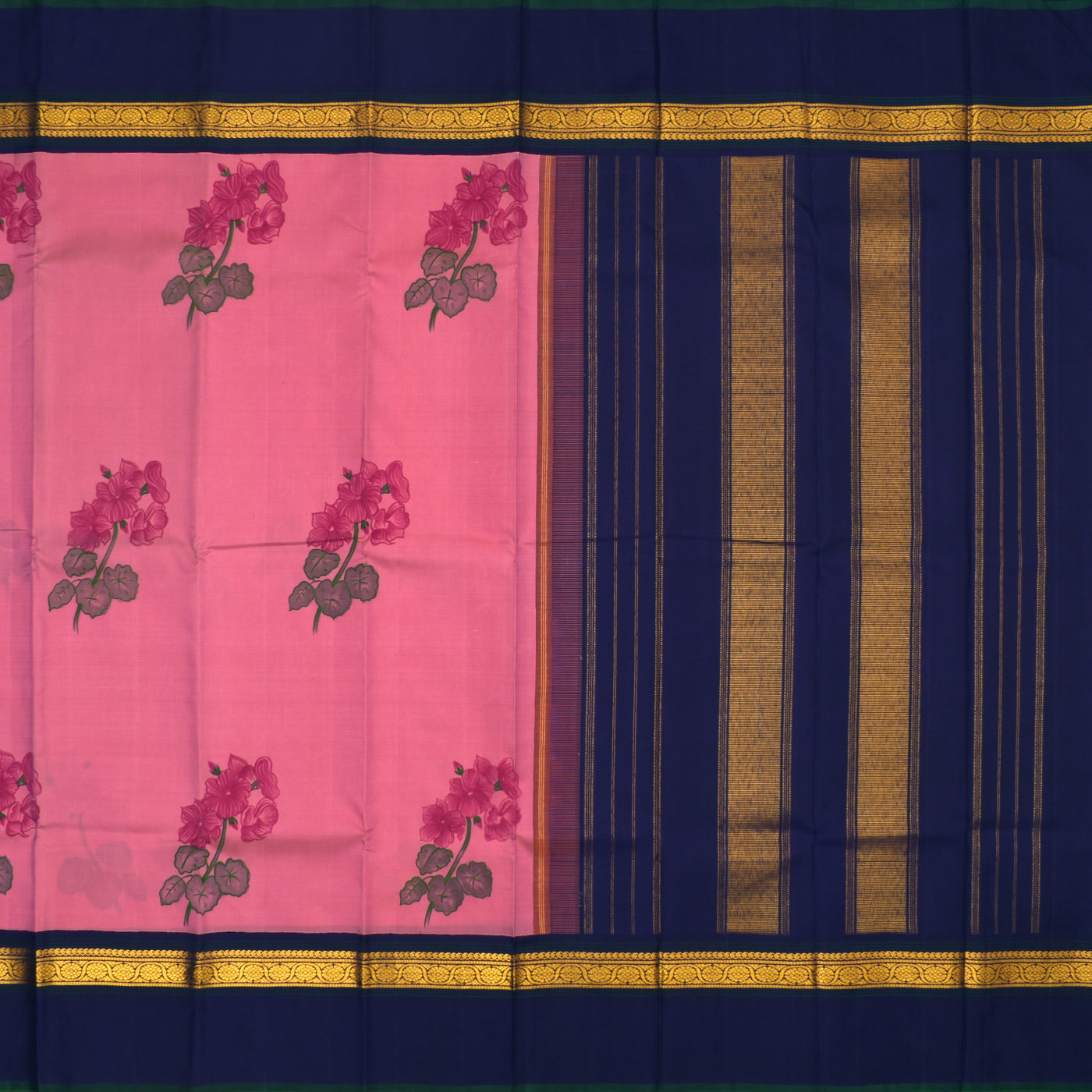 Pink Hand Painted Kanchi Silk Saree with Floral Painted Design