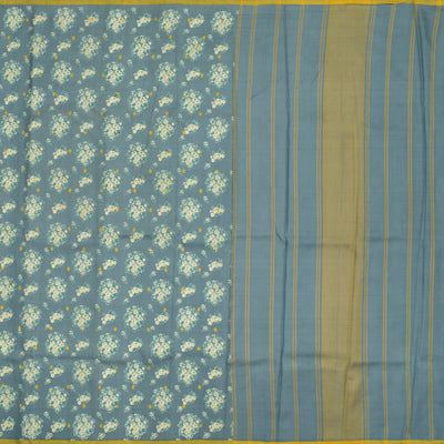 Grey Printed Kanchi Silk Saree with Floral Printed Design