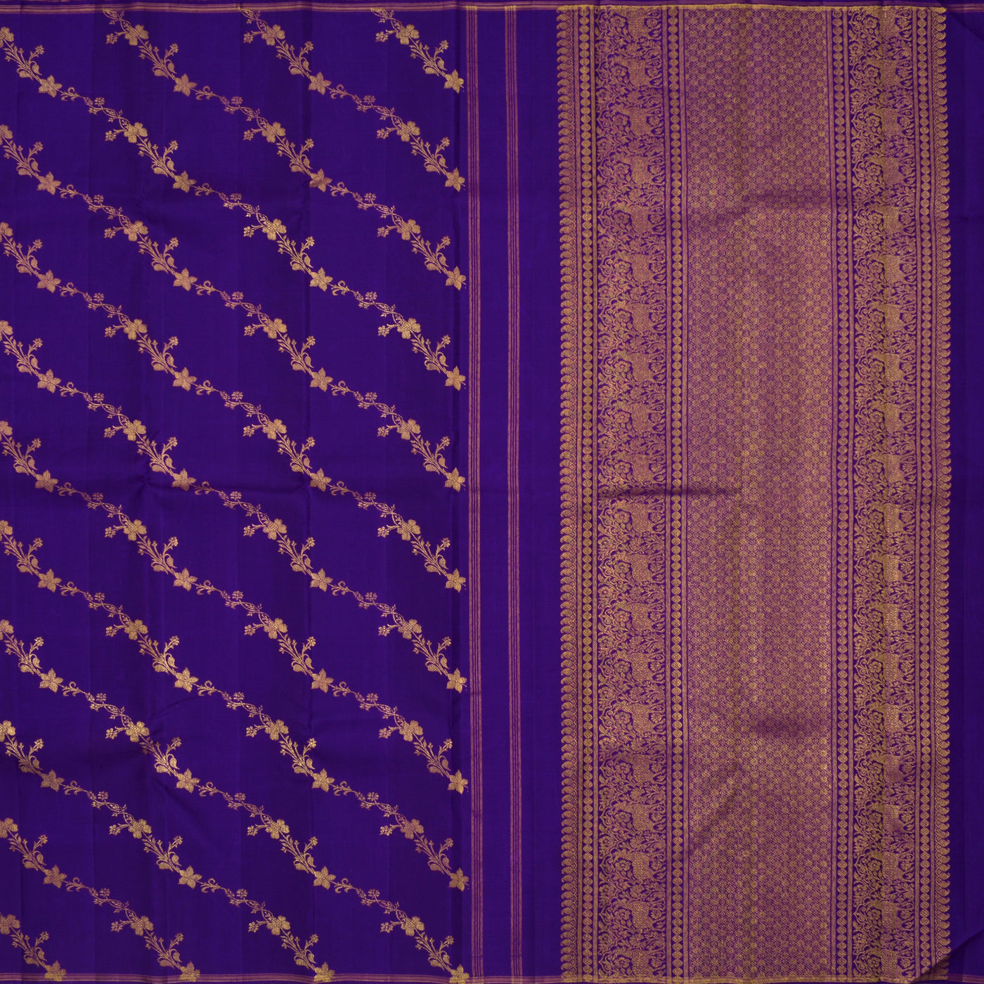 Violet Kanchipuram Silk Saree with Kodi Creeper Design