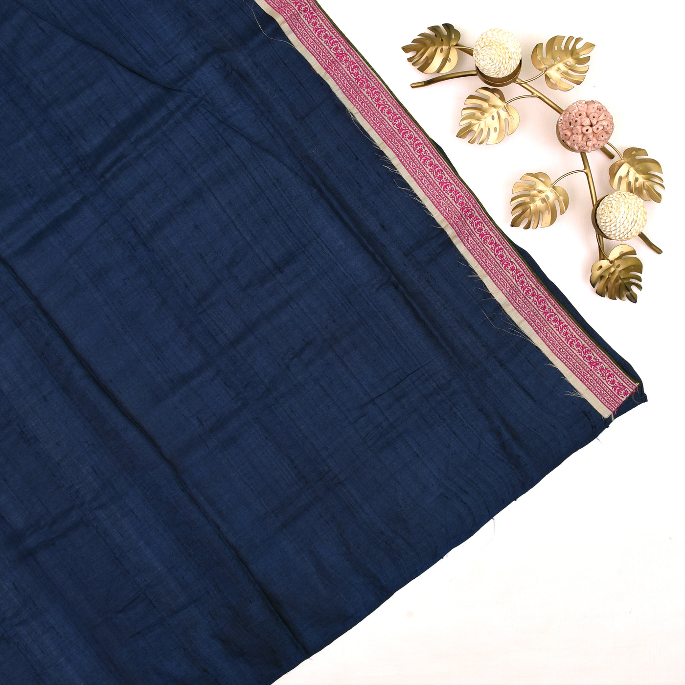 Navy Blue Tussar Saree with Embroidery Border