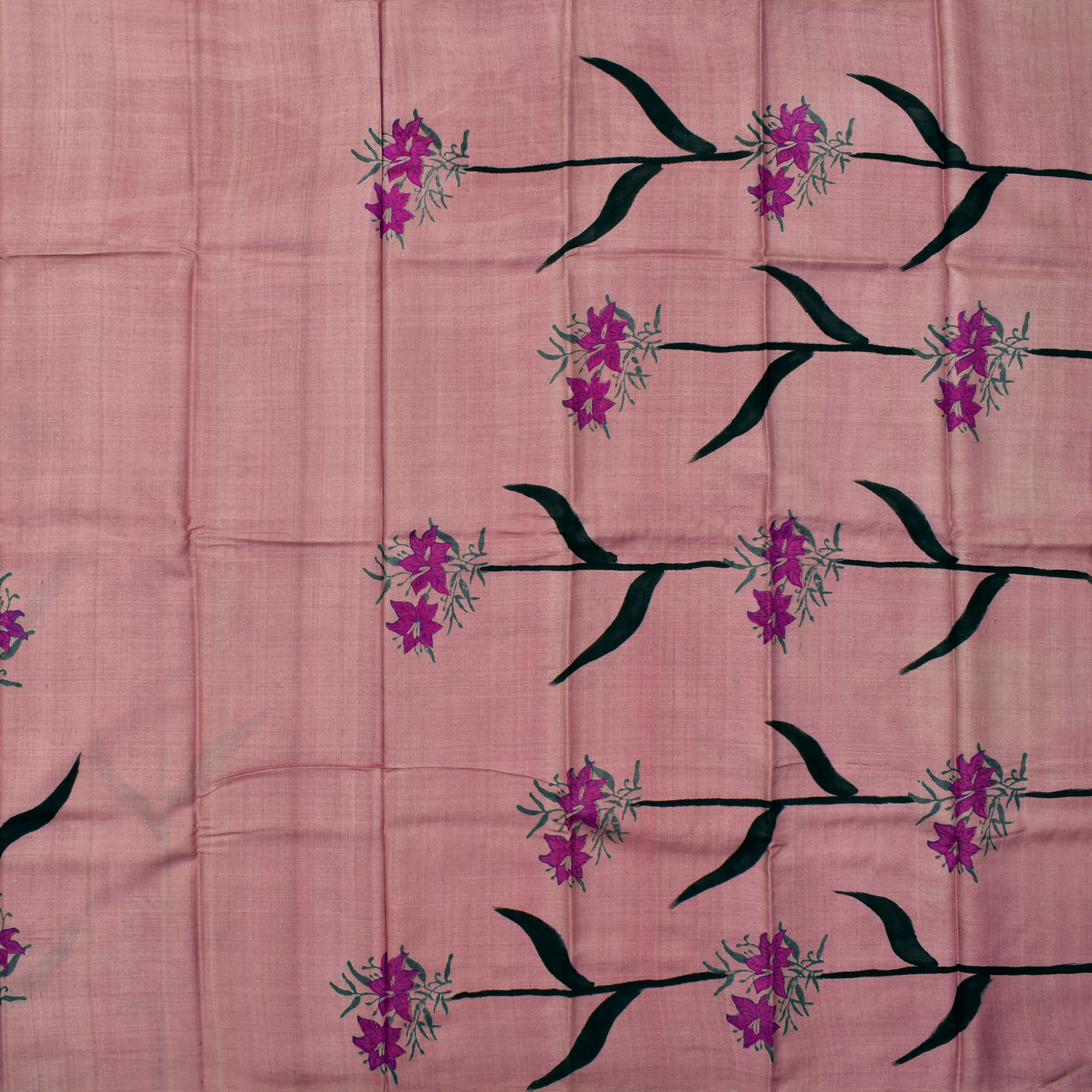 Onion Pink Tussar Silk Saree with Floral Printed Pallu