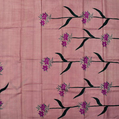 Onion Pink Tussar Silk Saree with Floral Printed Pallu