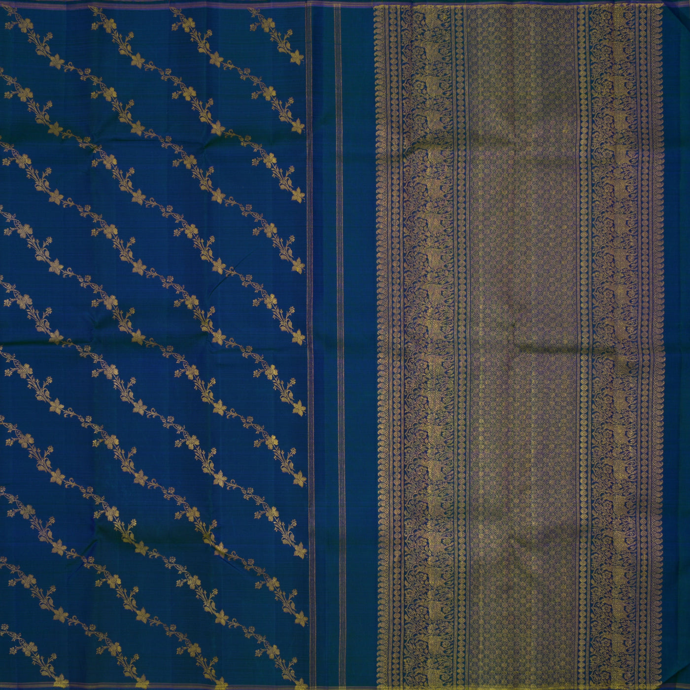 Peacock Blue Kanchipuram Silk Saree with Kodi Creeper Design