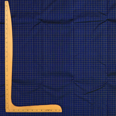 MS Blue Kanchi Silk Fabric with Small Muthu Zari Checks Design
