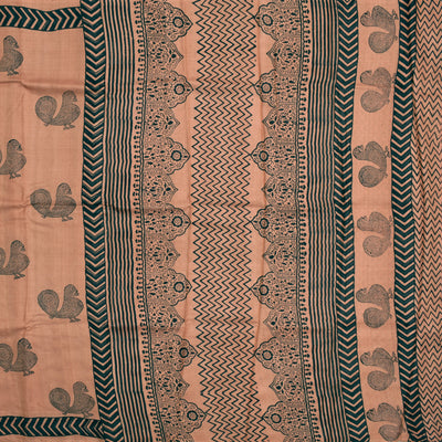 Peach Tussar Silk Saree with Annam Printed Design