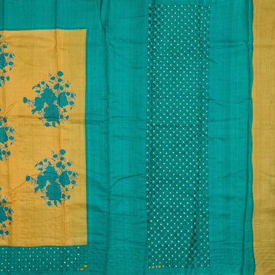 Mustard Tussar Silk Saree with Floral Printed Design