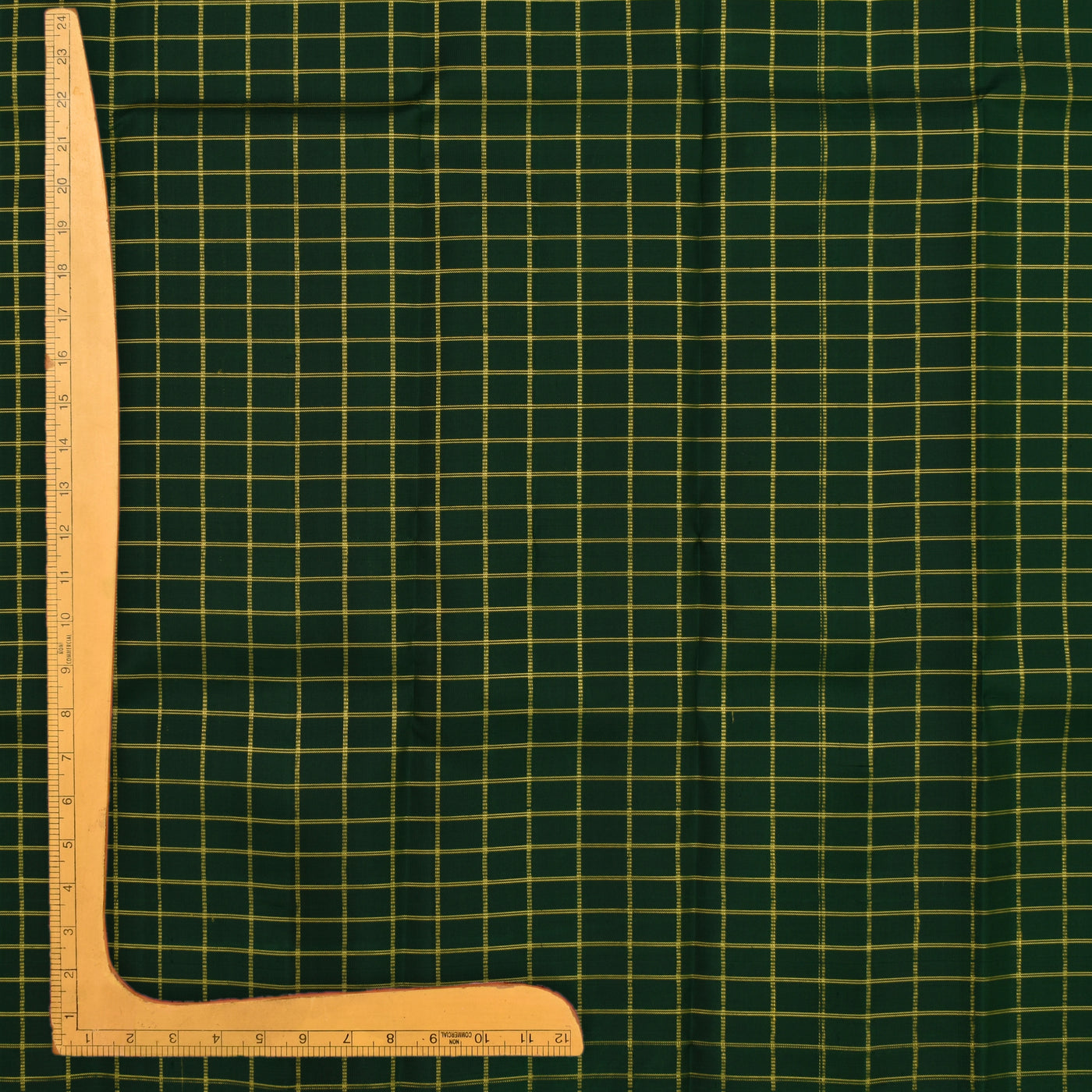 Dark Green Kanchi Silk Fabric with Muthu Zari Checks Design