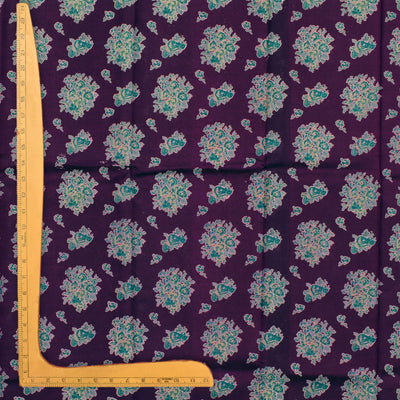 Violet Kanchi Discharge Printed Silk Fabric with Floral Printed Design