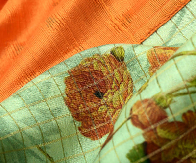 orange-bailu-silk-and-sea-form-green-floral-printed-tussar-half-and-half-saree-with-blouse