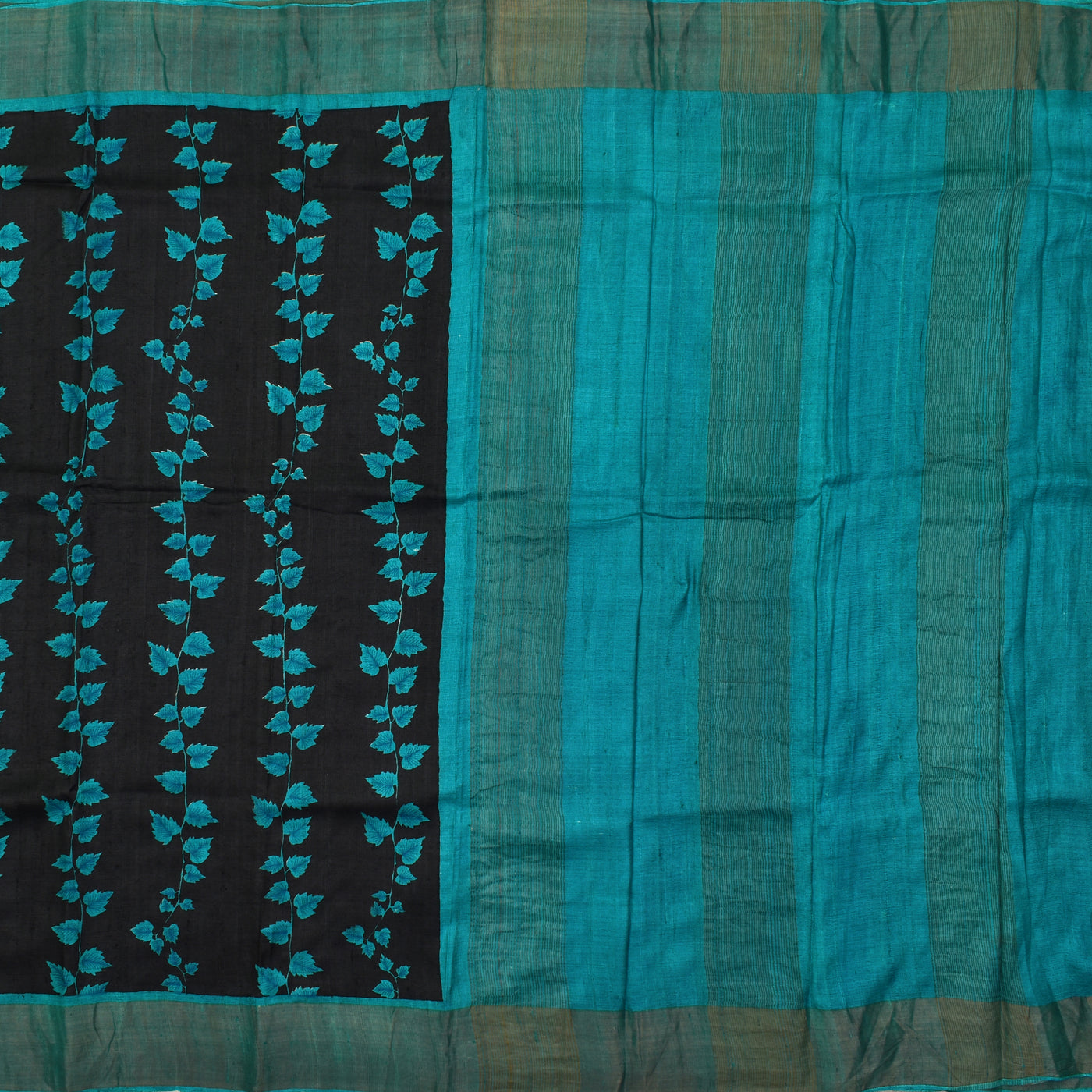 Black Tussar Silk Saree with Blue Zari Lines Pallu