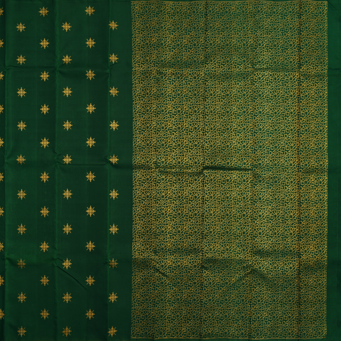 Dark Green Kanchipuram Silk Saree with Kolam Butta Design