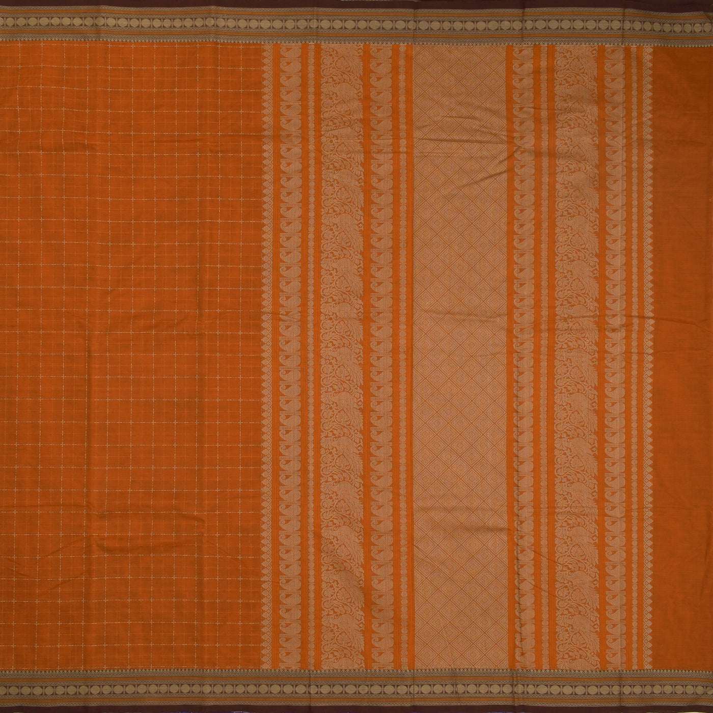 Orange Kanchi Cotton Saree with Kattam Design
