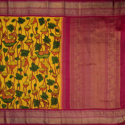 Mustard Pen Kalamkari Silk Saree