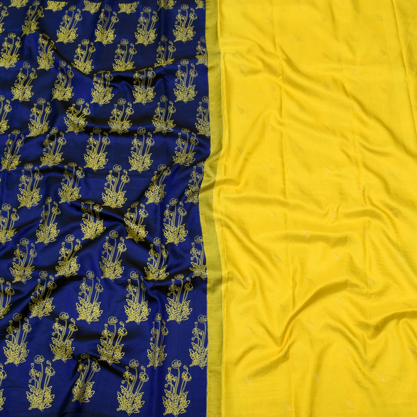 MS Blue Printed Kanchi Silk Saree with Yellow Pallu