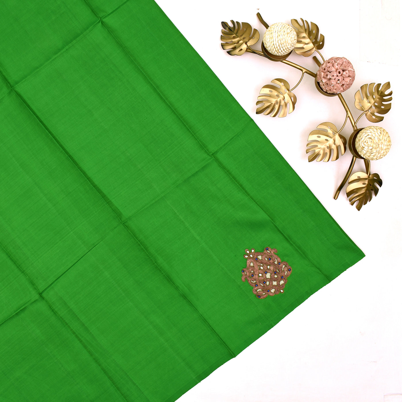 MS Blue Embroidery Silk Saree with Alli Green Pallu
