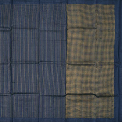 Navy Blue Tussar Silk Saree with Stripes Design