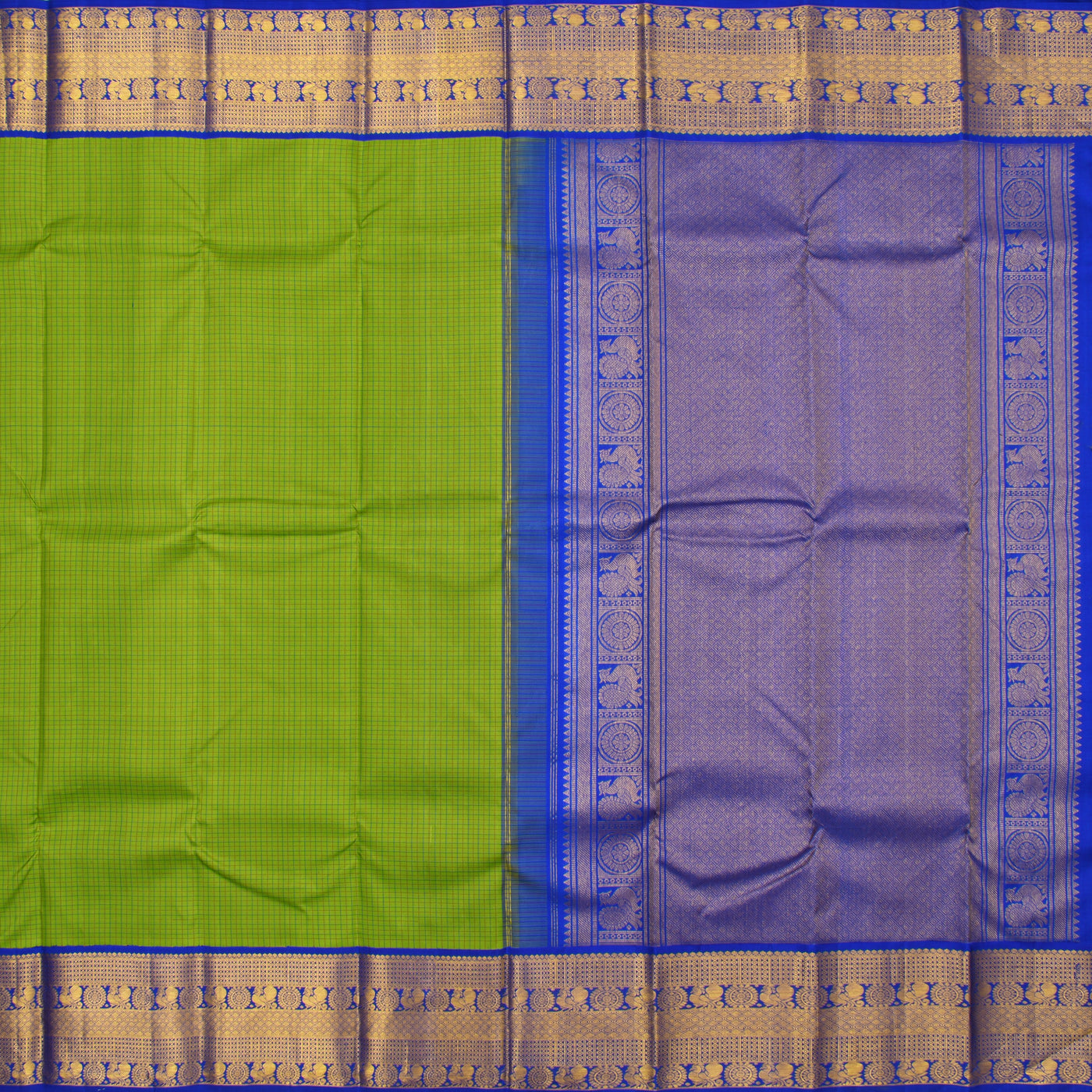 Samaga Green Kanchipuram Silk Saree with Small Thread Checks
