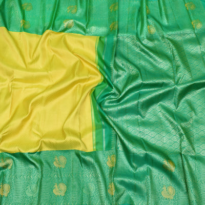 lime-yellow-kanchi-silk-saree-with-turquoise-blue-pallu-and-blouse