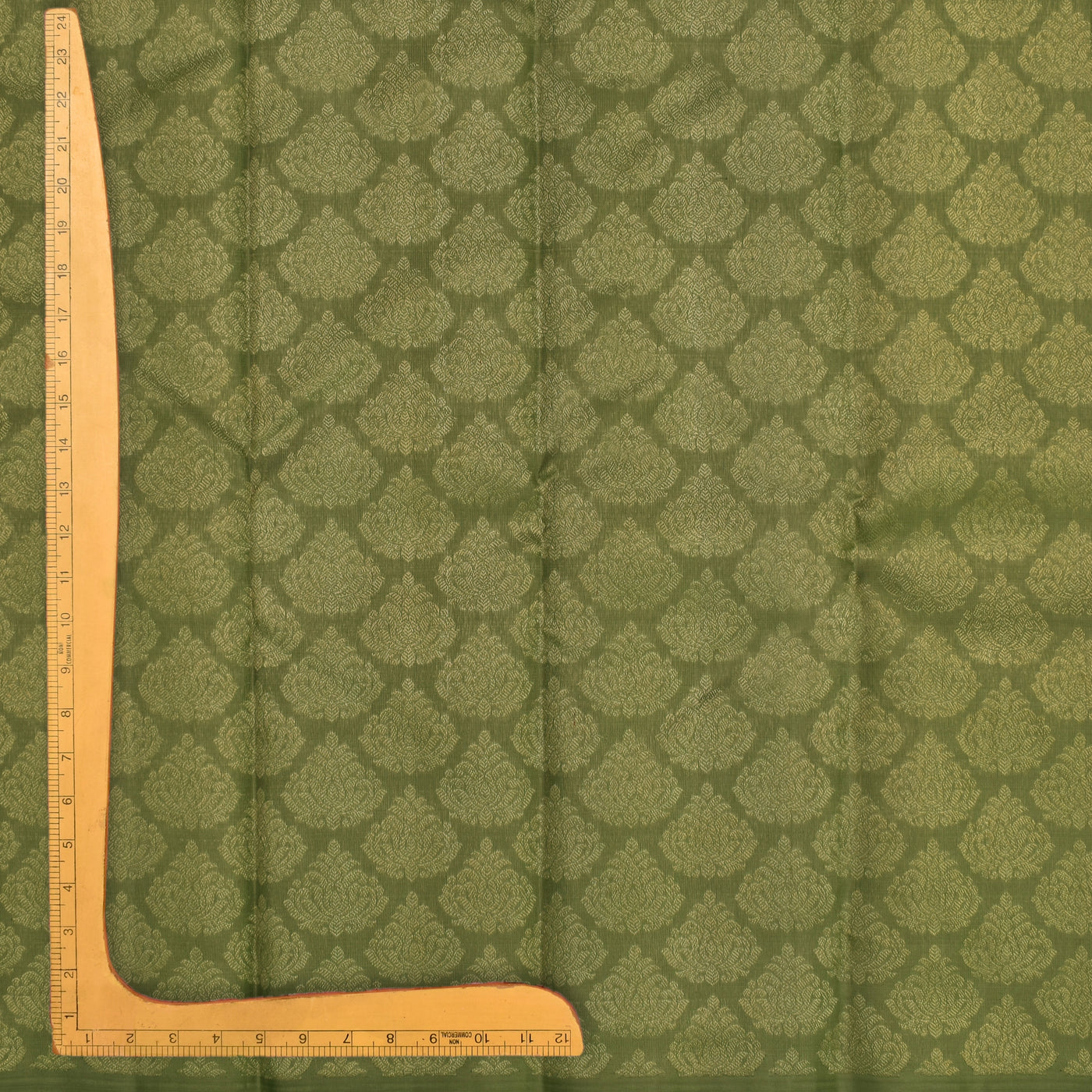 Greyish Green Kanchi Organza Silk Fabric with Medium Butta Design