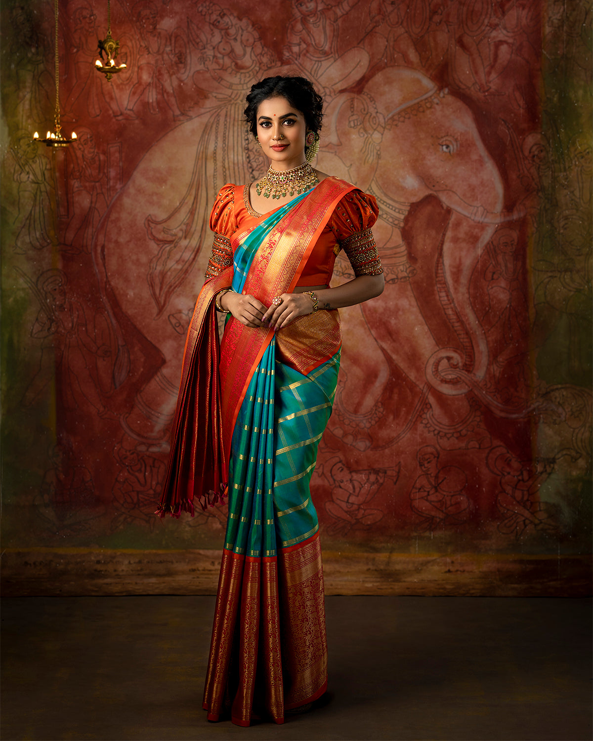 Rexona Kanchipuram Silk Saree with Zari Big Checks Design