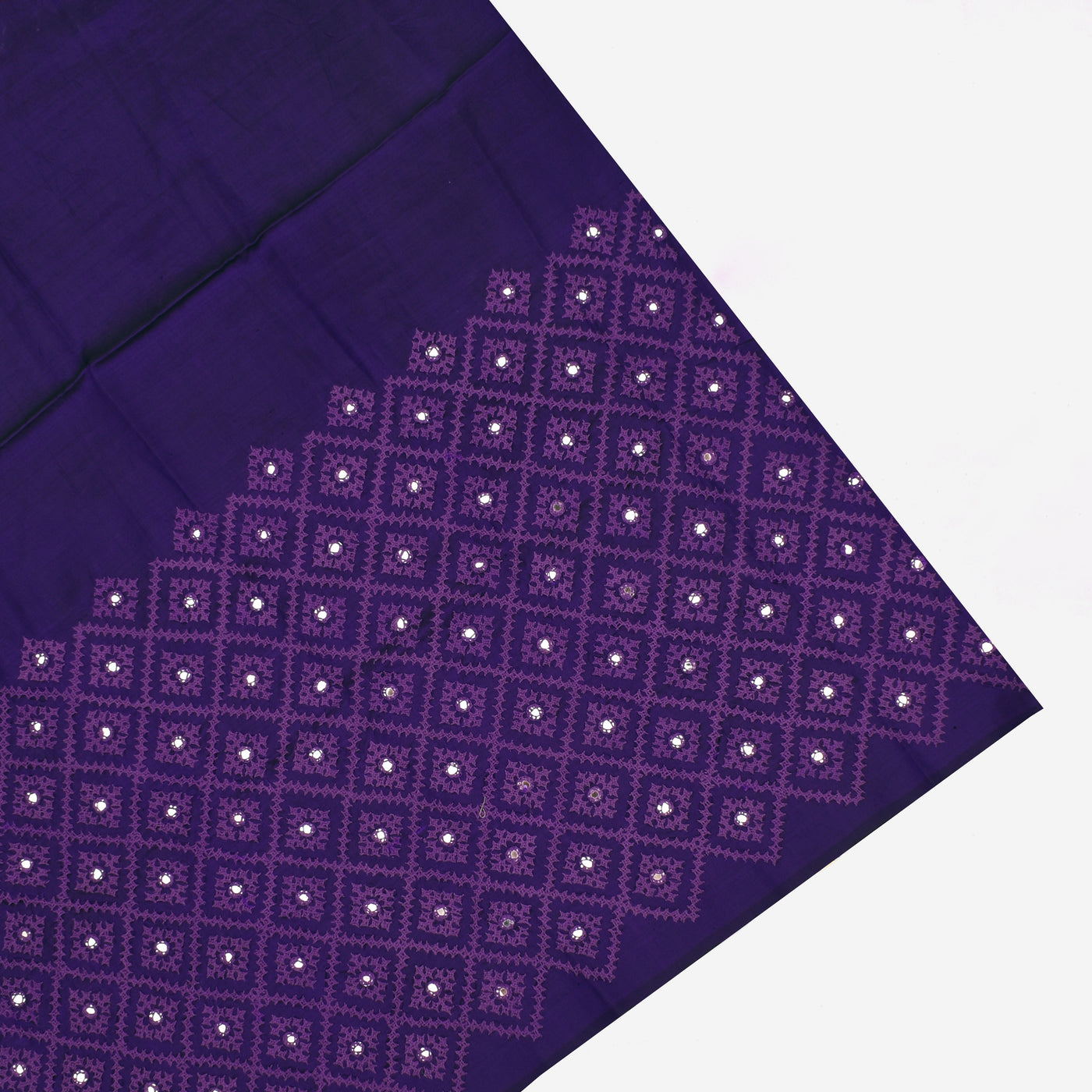 Lilac Kanchi Silk Saree with Kanchi Silk Tassels and Violet Kutch work Embroidery Blouse