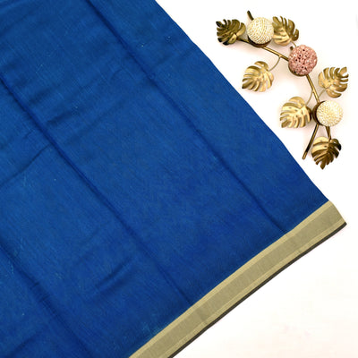 Blue Tussar Silk Saree with Plain Blouse