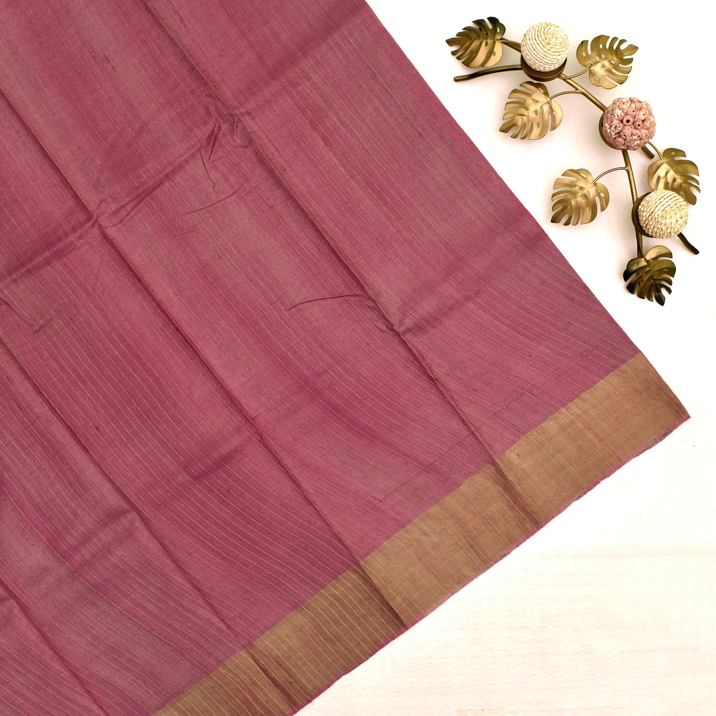 Onion Pink Tussar Silk Saree with Zari Lines Pallu