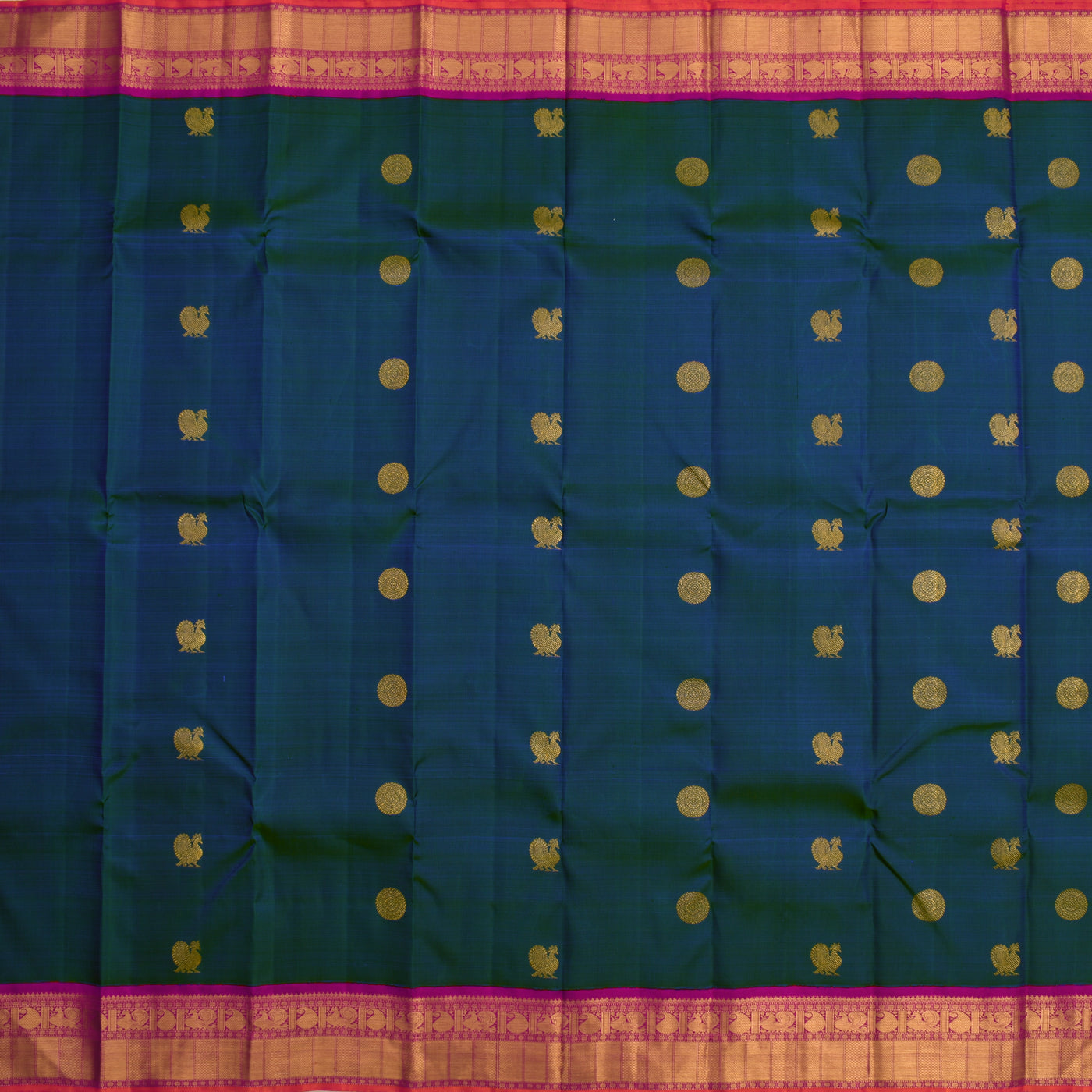 Peacock Blue Kanchipuram Silk Saree with Annam Chakaram Design