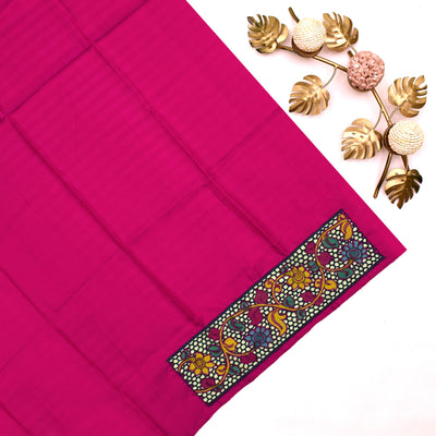 Blue and Green Checked Embroidery Silk Saree