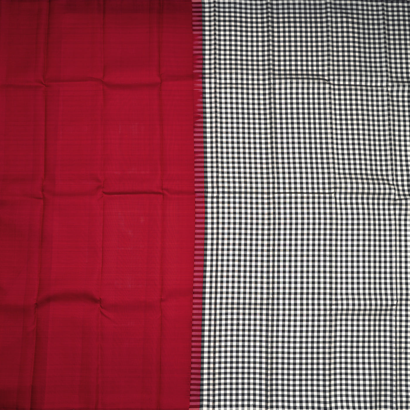 Black and White Kanchipuram Silk Saree with Small Checks Design