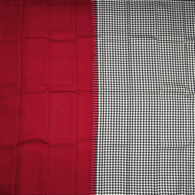 Black and White Kanchipuram Silk Saree with Small Checks Design