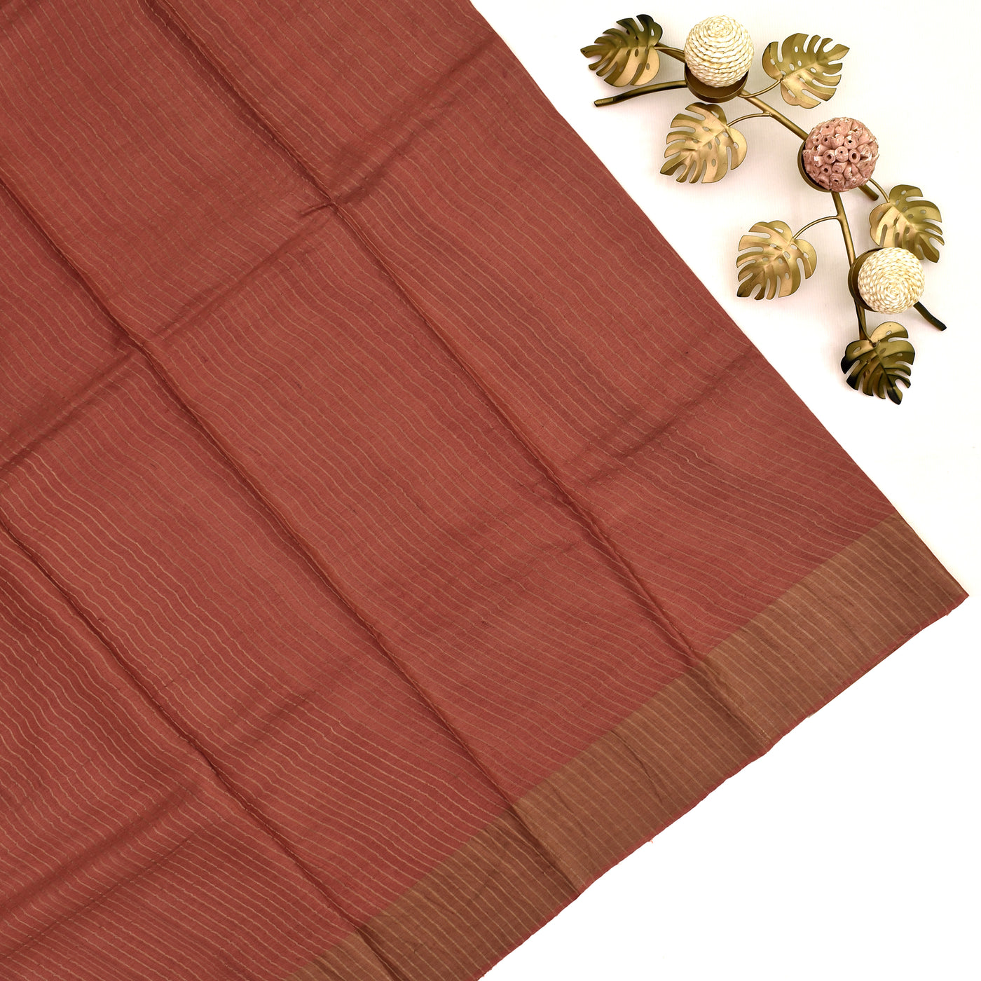 Rust Tussar Silk Saree with zari lines blouse