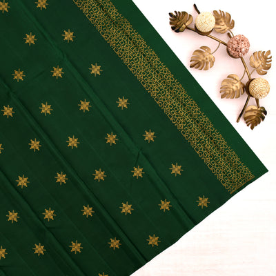 Dark Green Kanchipuram Silk Saree with Kolam Butta Design