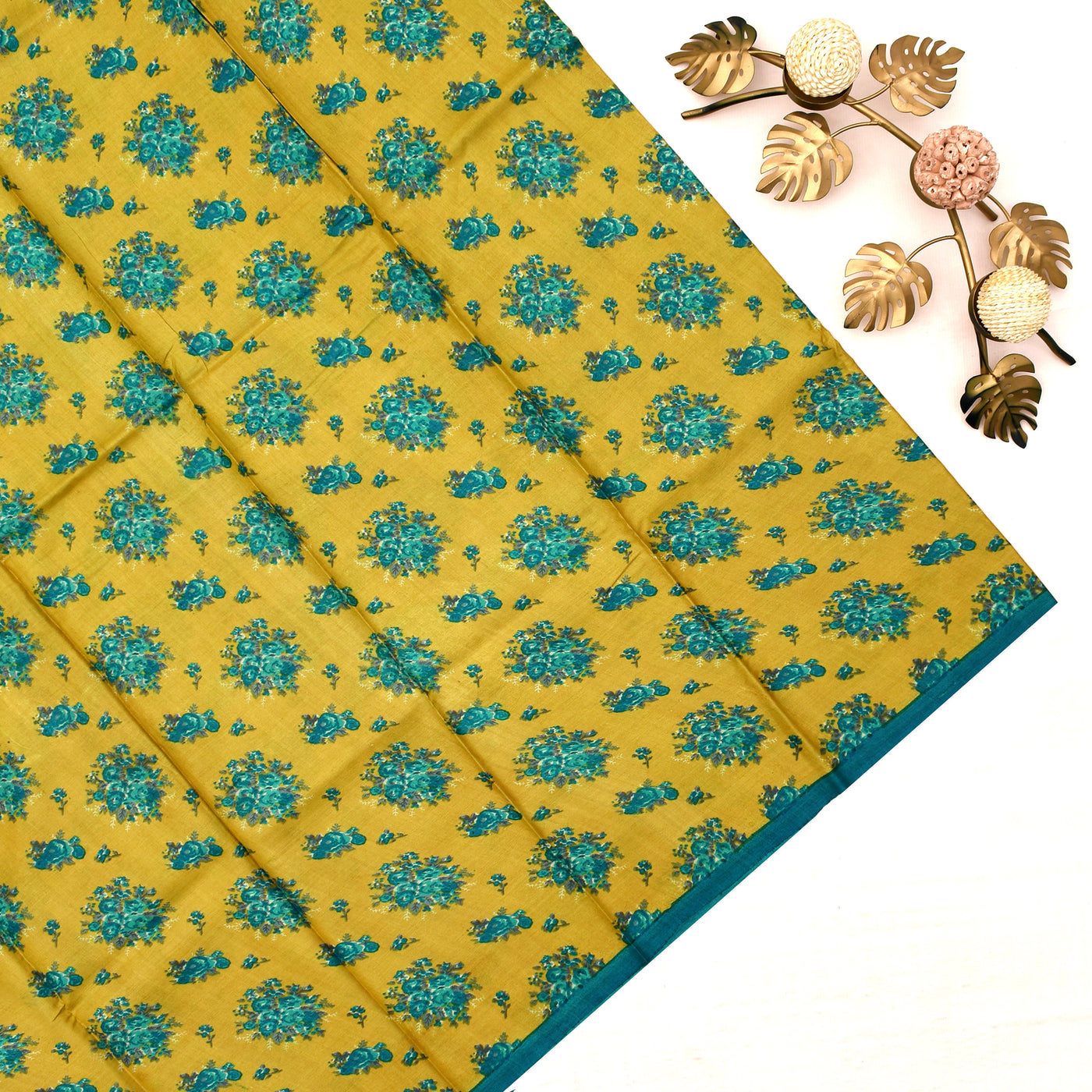 Mustard Tussar Silk Saree with Small Printed Design