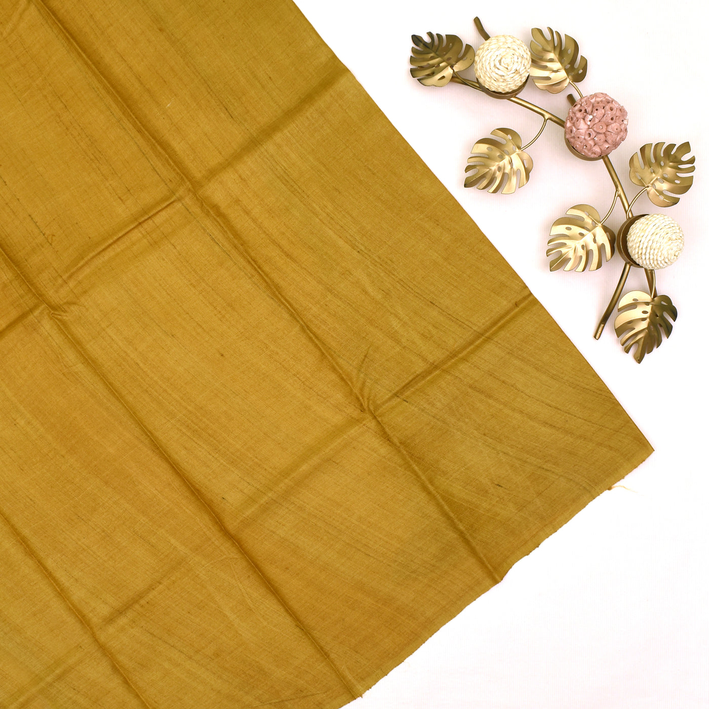 Mustard Tussar Printed Saree with plain blouse