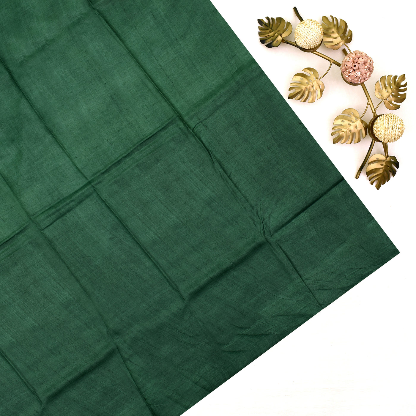 Dark Green Tussar Silk Saree with Plain Blouse
