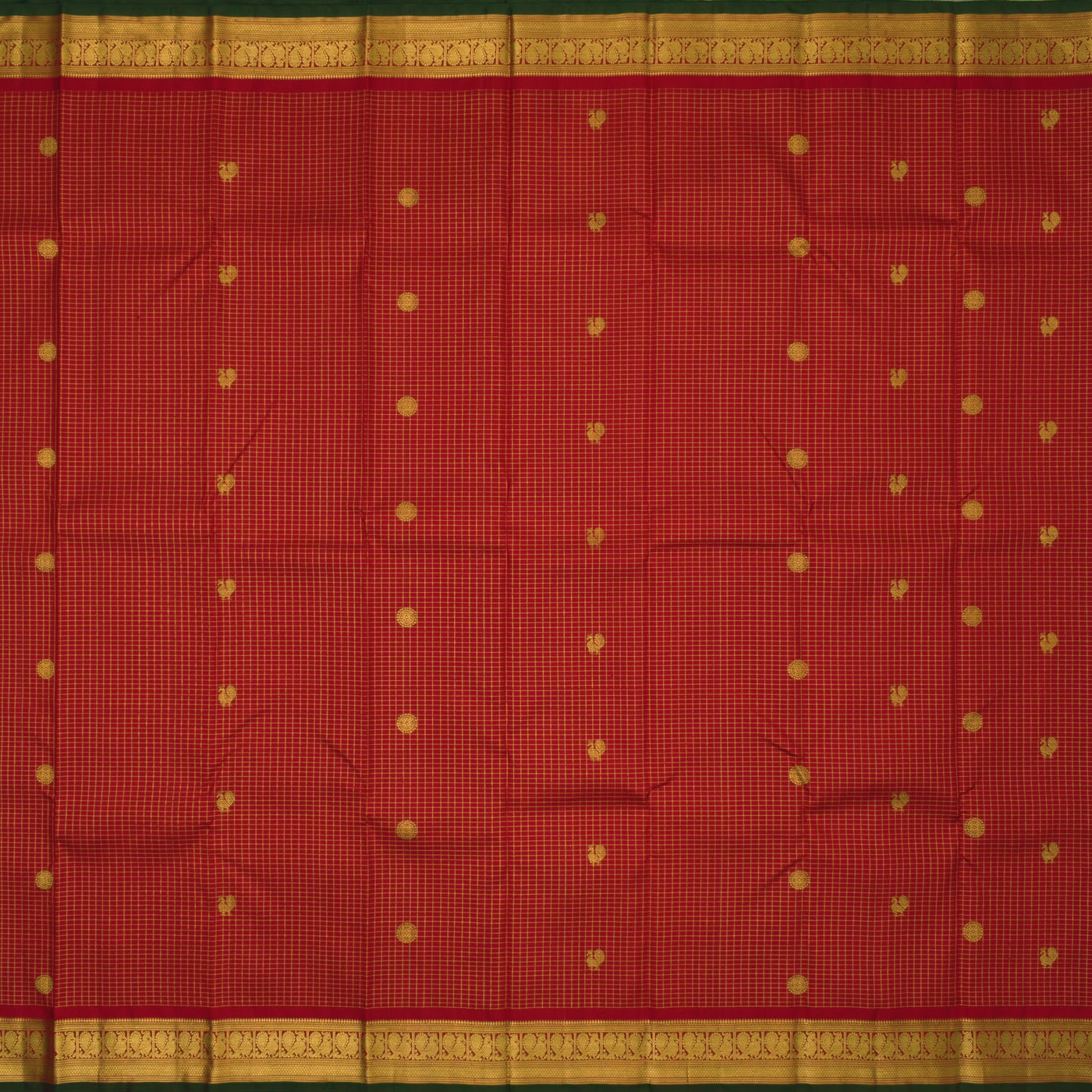 Arakku Red Kanchipuram Silk Saree with Annapakshi Checks Design
