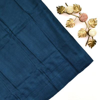 Navy Blue Tussar Printed Saree with plain blouse