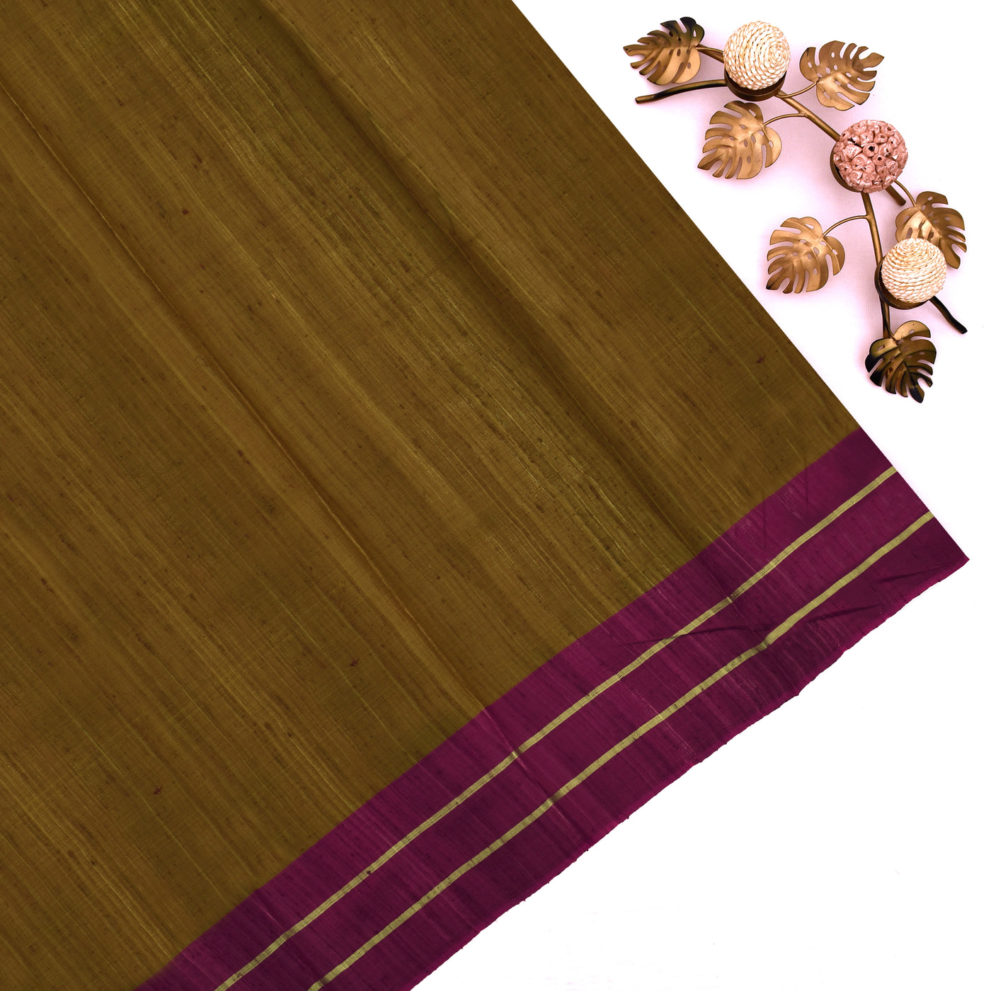 Mustard Tussar Silk Saree with Stripes and Dots Design