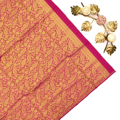 Off White Printed Kanchipuram Silk Saree with Rani Thakkali Leaf Design Pallu