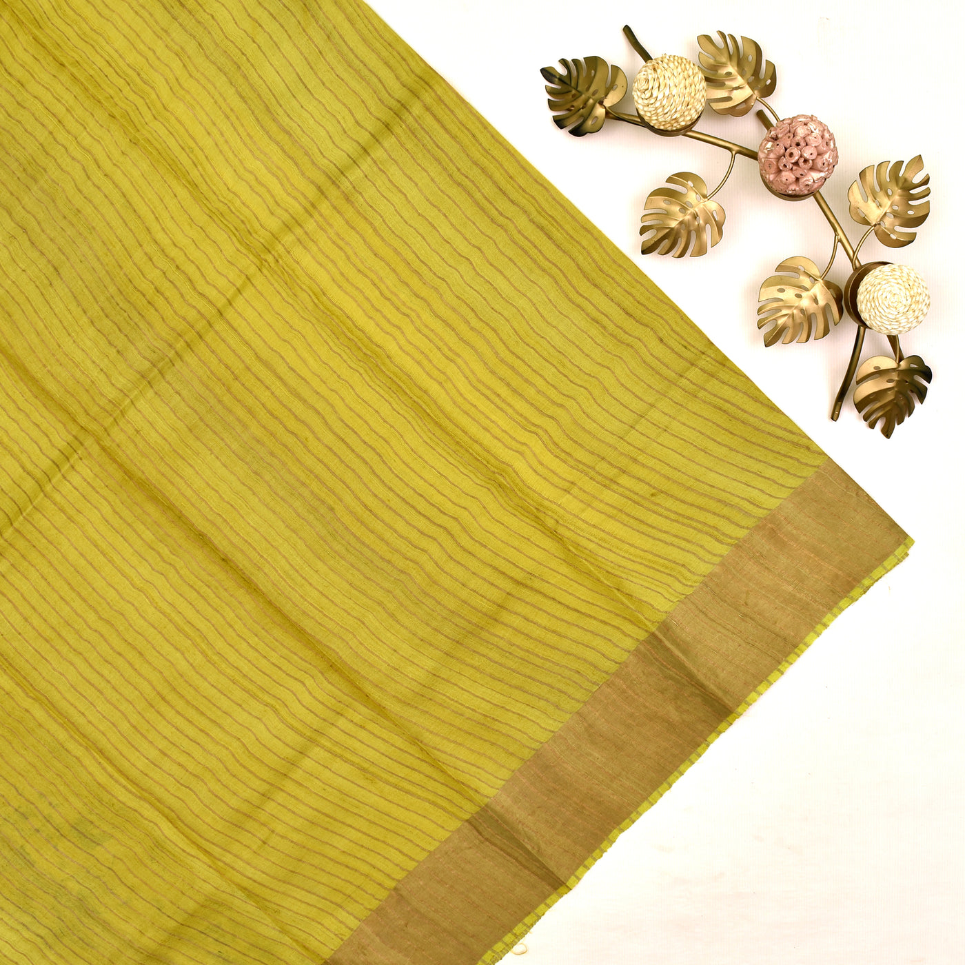 Yellow Tussar Silk Saree with blouse