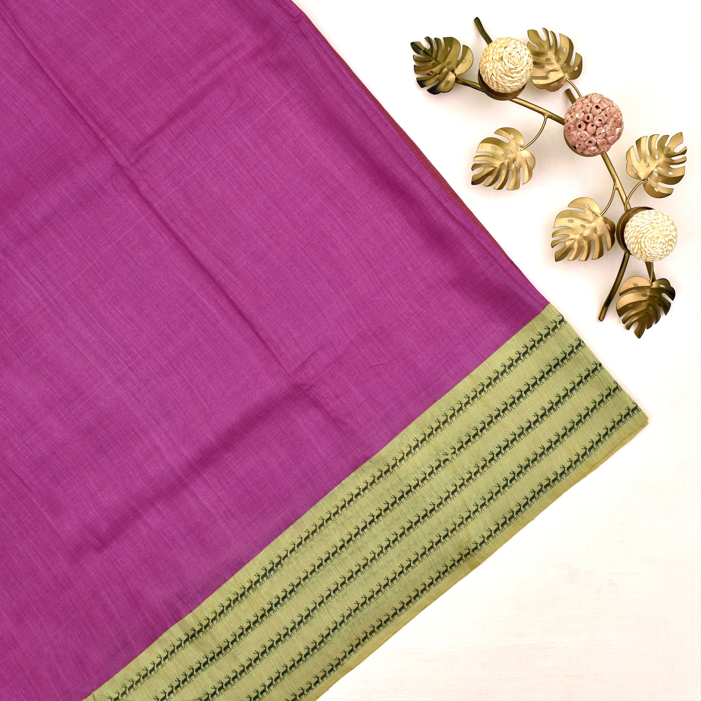 Pink Tussar Silk Saree with plain blouse